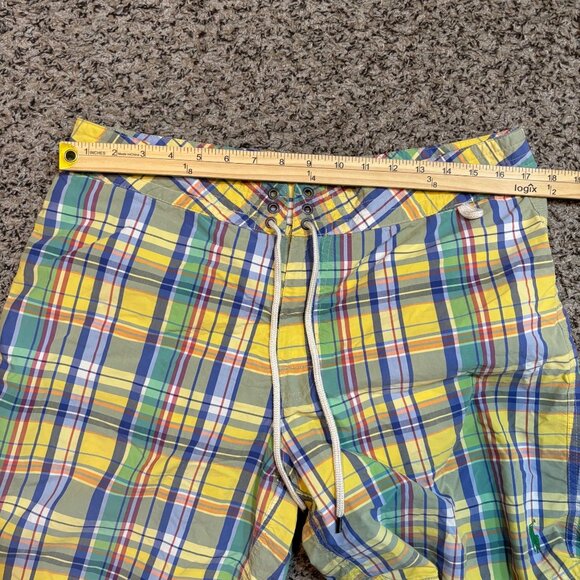 Polo by Ralph Lauren Mens Yellow Multicolor Plaid Swim Trunks W/ Drawstring Size - Picture 6 of 6